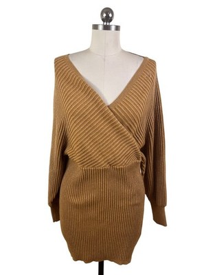 gold sweater dress Vintage 90s Metallic Gold Chunky Knit Turtleneck Midi Dress main image 0