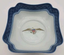 Mottahedeh Diplomatic Eagle Service Square Shape Dish Bowl Blue White 6.85"