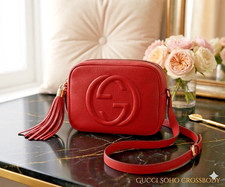 GUCCI Soho Disco Tassel Small Shoulder Bag Crossbody Red Leather Authentic