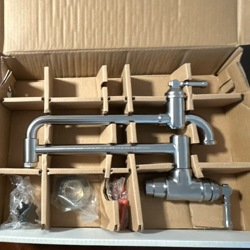 NIB Delta 1190LFL commercial wall mount pot filler in Arctic stainless steel.