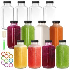 16 oz Glass Juice Bottles with Lids 12 Pack,Reusable Glass Drink Bottles,500m...