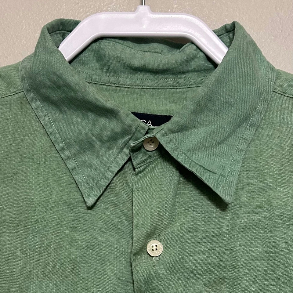 Nautica Mens Linen Short Sleeve Button Down Shirt Green Size L - Image 2 of 4