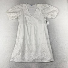 Old Navy V-Neck Puff Sleeve Eyelet Mini Dress Medium In White NWT 60$ MSRP Date