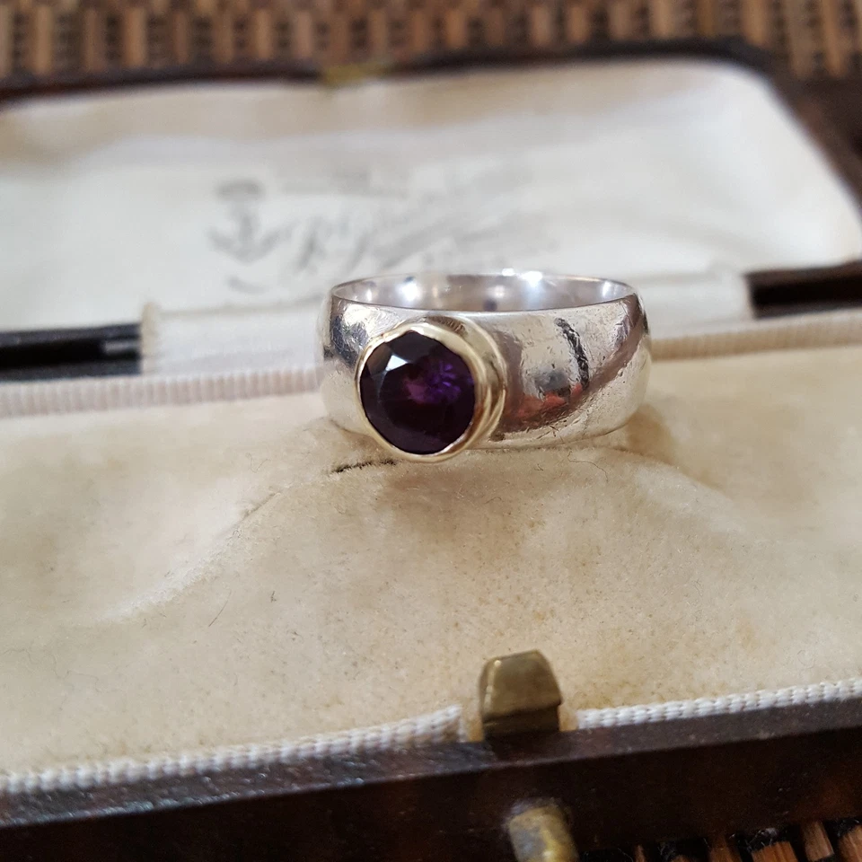 Anel vintage de prata esterlina 925, pulseira de ametista genuína, tamanho J EUA 4,75 - Imagem 3 de 4
