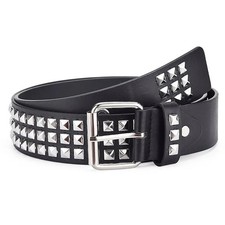Unisex Leather Belt 3 Row Pyramid Studded Silver Belt Punk Goth Accessories NEW