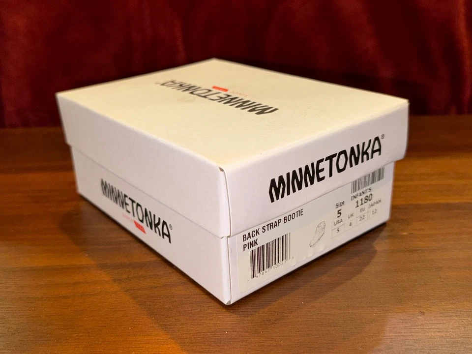Botín Minnetonka Cuero Rosa Gamuza Flecos Correa Trasera 1180 Infantes EE. UU. Talla 5 Nuevo en Caja Foto 4 de 4