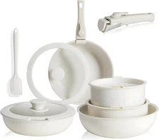 12-Piece Nonstick Pots & Pans Set - White Granite Induction Cookware