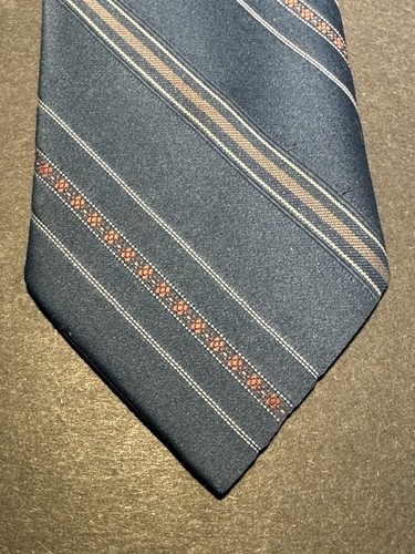 Vintage KETCH Men’s BLUE RUST WHITE SATIN STRIPE CLIP ON NECKTIE Pre-owned - Picture 3 of 8