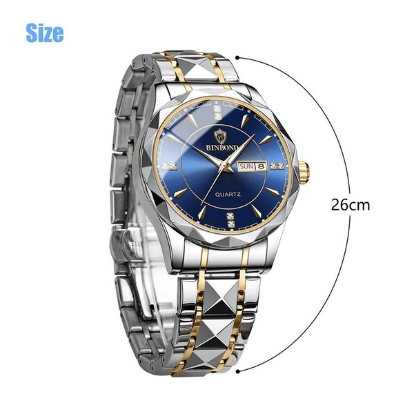 Reloj Hombre Impermeable Acero Inoxidable Cuarzo Clásico Luminoso de Negocio 3