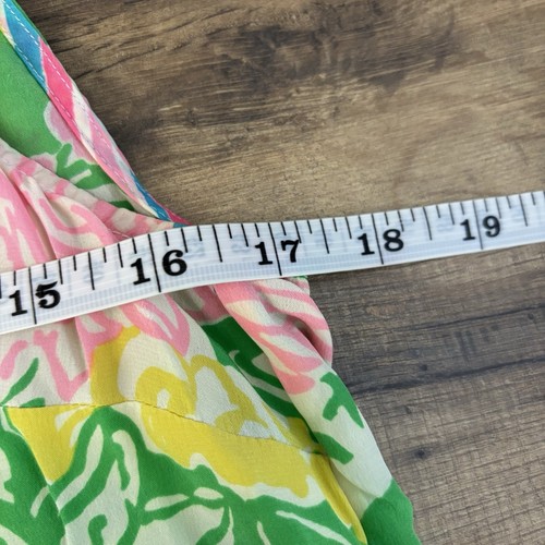 Lilly Pulitzer Iona Silk Tank Blouse Button Back Floral Patchwork Sleeveless M - Afbeelding 5 van 6