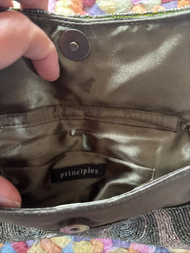 Principles Green & Gold Beaded Evening bag With Strap Occasion Party Cocktail  - Image 4 of 4