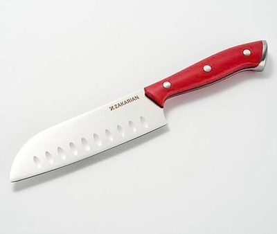 Zakarian by Dash 5'' Full Tang Santoku Knife with Gift Box Meat Steel - Red