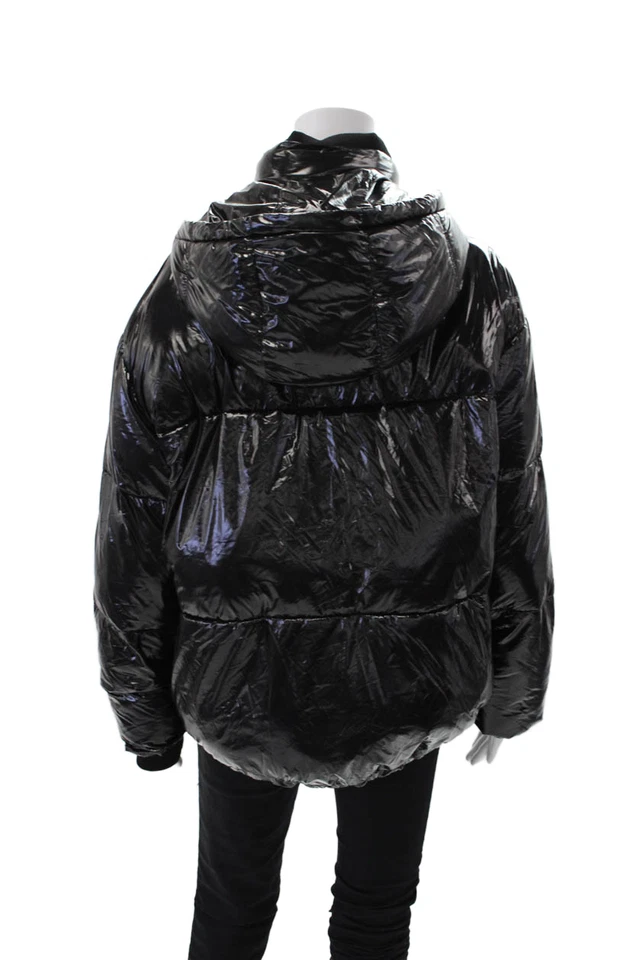 Zara Womens Full Zipper High Neck Hooded Puffer Jacket Black Size Medium - Image 3 of 4