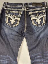 Rock Revival Serena Bootcut Jeans Womens 30 DARK THICK STITCH RHINESTONES