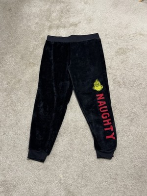 The Grinch Naughty Black Velour Jogger Sweatpants Ladies Size XXL        C124