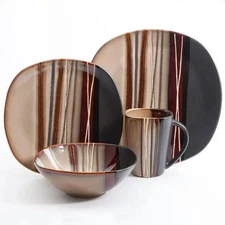 Bazaar Dinnerware, Brown, Set of 16