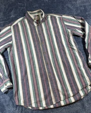 Wrangler Shirt Men's Large Green Button Vertical Striped Rodeo Cowboy Vtg Retro
