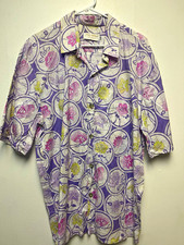 Jams World Men's XL Purple Floral Multicolor Woven Short Sleeve Button-Up Shirt