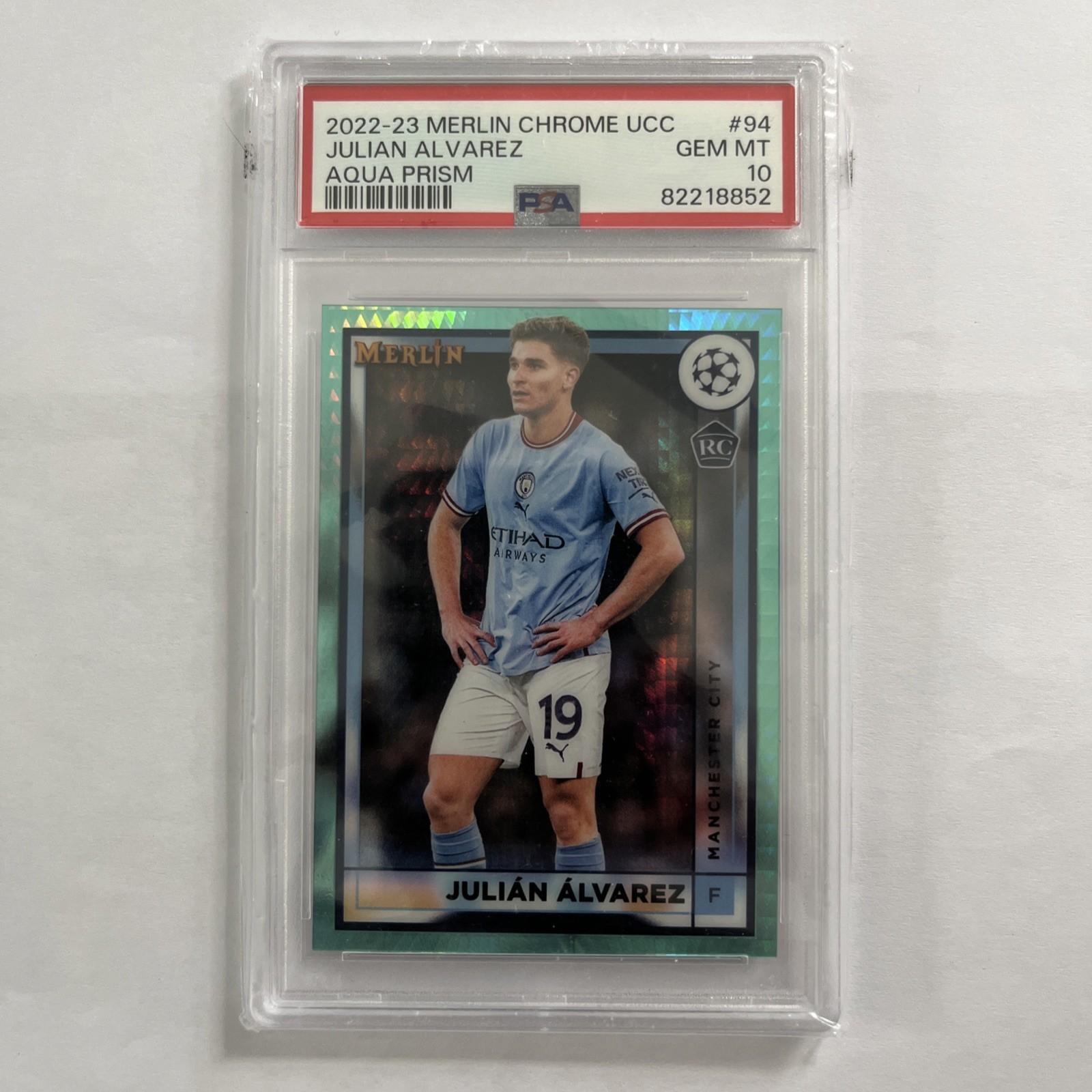2022-23 Topps Merlin UEFA - Julian Alvarez #94 Aqua Prism Refractor (RC) PSA 10