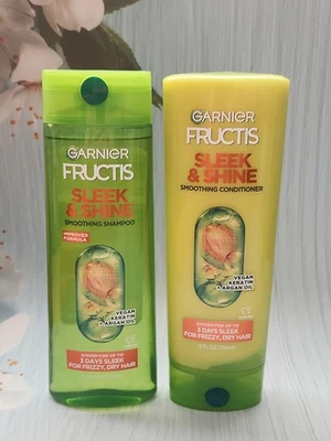 (Set of 2) Garnier Fructis Sleek & Shine Smoothing Shampoo & Conditioner, 12 oz