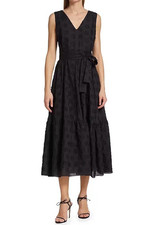 Elie Tahari Size 2 Simone Dress Black Textured Eyelet Sleeveless Belt Midi $495