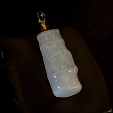 Hi-grade Natural Light Green Jade Jadeite Carved 'BAMBOO' Pendant, Free Necklace