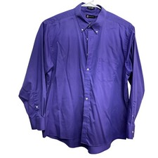 Chaps Shirt Mens Large Purple Button Down Classic Fit Twill Wrinkle Free Pocket