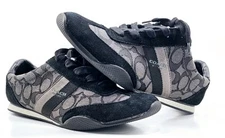 COACH Sneakers Women's 10 Black Kelson Signature C Suede Retro Minimalist Shoes