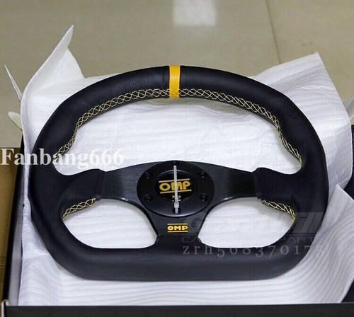 OMP 325mm 13' Genuine Leather flat D-shape Racing Steering Wheel sport rally - Picture 3 of 20