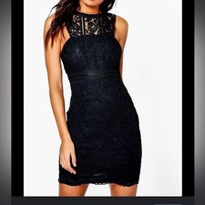 Boohoo racer back black lace mini dress. US size 4. NWT