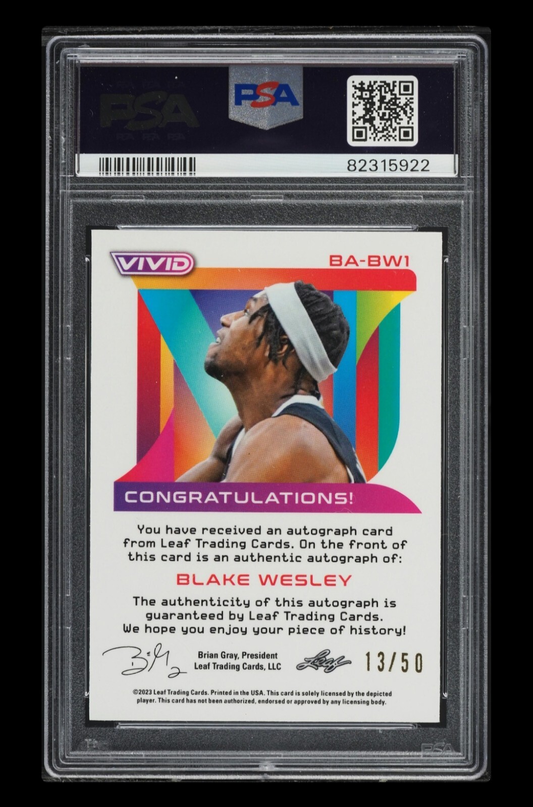 2022 🏀 PSA 10/10 Auto Blake Wesley #/50 Leaf Vivid  view 2