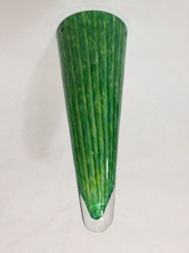 Murano Bavai Conicity Art Glass Green & Yellow Pendant Light Shade, 12 1/4" Tall - Picture 2 of 5