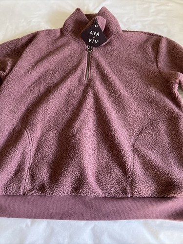 Sudadera Pullover Ava & Viv Para Mujer X (14) Malva Sherpa Cuarto Cremallera NUEVA - Imagen 3 de 10