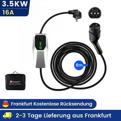 3.5kW 16A Type 2 EV Heim Ladegerät Schuko Einstellbarer Strom EV Ladekabel 8m