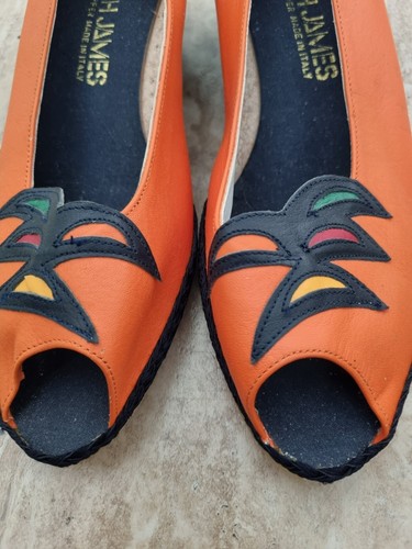 Sarah James women's orange leather peep toe slip on shoe size 6.5 euro 40 - Picture 2 of 9