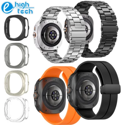 E-HIGHTECH For Samsung Galaxy Watch Ultra 47mm Case Screen Protector Silicone & Steel Band