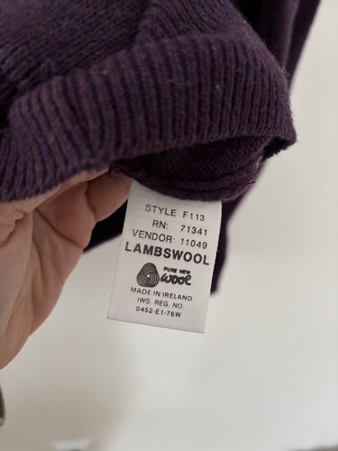 Vintage L.L. Bean Cardigan 100% Lambda Wool Made In Ireland Large Tall Purple - 第 4/9 張圖片