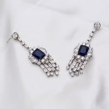 Orecchini A Goccia In Argento Sterling 925 Con Zircone Cubico | Gioielli Eleganti Da Donna Per Fidanzamento E Matrimonio | Bijoux Blu
