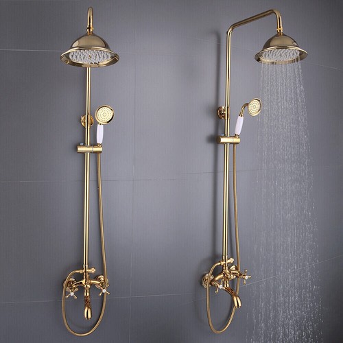 Retro Duschsystem Duschset Duscharmatur Gold Bad Regendusche mit Handbrause NEU - Bild 4 von 16