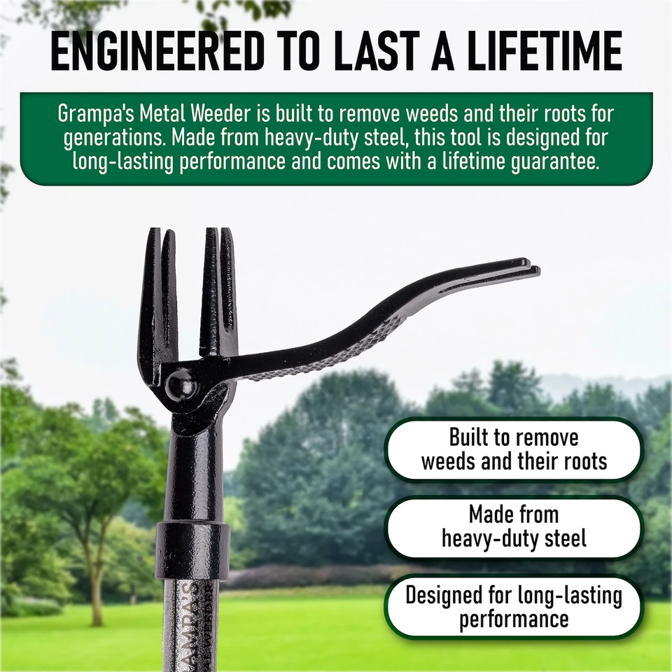 Desmalezadora de metal Grampa's - Herramienta extractora de malezas de pie con construcción de acero Foto 4 de 4