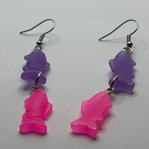 Bright fish earrings, Fish earring made from resin. 7 cm long pink purple - Picture 36 of 37
