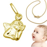 Kinder Schutz Engel Figur AnhäNger Echt Gold 333 Mit Kette Silber 925 Vergoldet