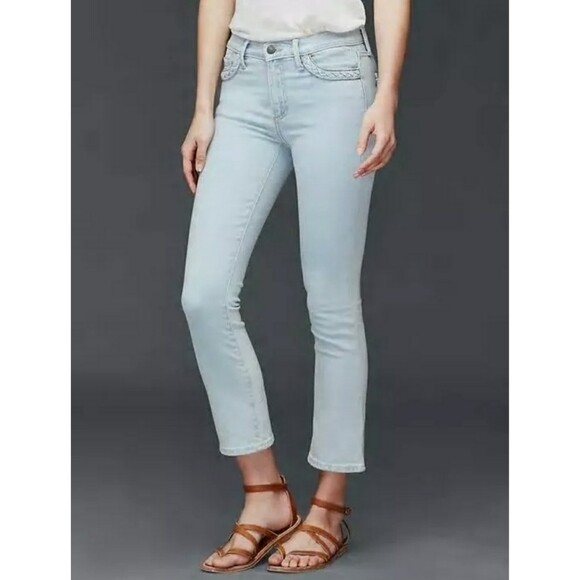 Gap Crop Kick Straight Braid Mid Rise Blue Denim Jeans Size 14 Womens