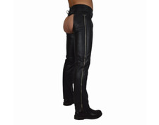 Men's Black Genuine Leather Chaps With Detachable Cod Gay Pants BLUF