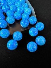 Half Drilled Dark Blue Synthetic Lab Created Opal Round Beads