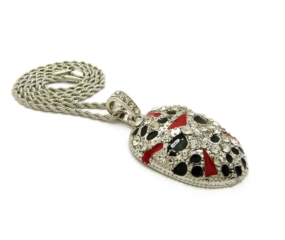 Colgante Máscara Hombre 21 Savage Jason Con Cadena Cuerda 24" 2mm Chapado en Rodio 14K Foto 4 de 4