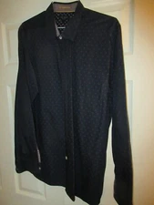 Ted Baker Men's Long  Sleeve Shirt Size 7  100% Cotton  Red on Black