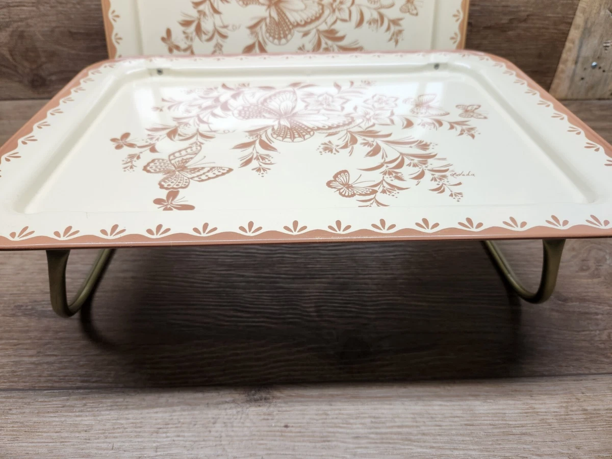 Vintage LAVADA Metal LAP Bed TV Tray MCM Butterflies Floral gold