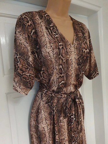 Size 6 Brown Black Beige Snakeskin Batwing Sleeve Trouser Jumpsuit ! - Picture 2 of 4