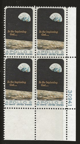 US Scott #1371, Plate Block #30941 1969 Apollo 8 6c FVF MNH Lower Right